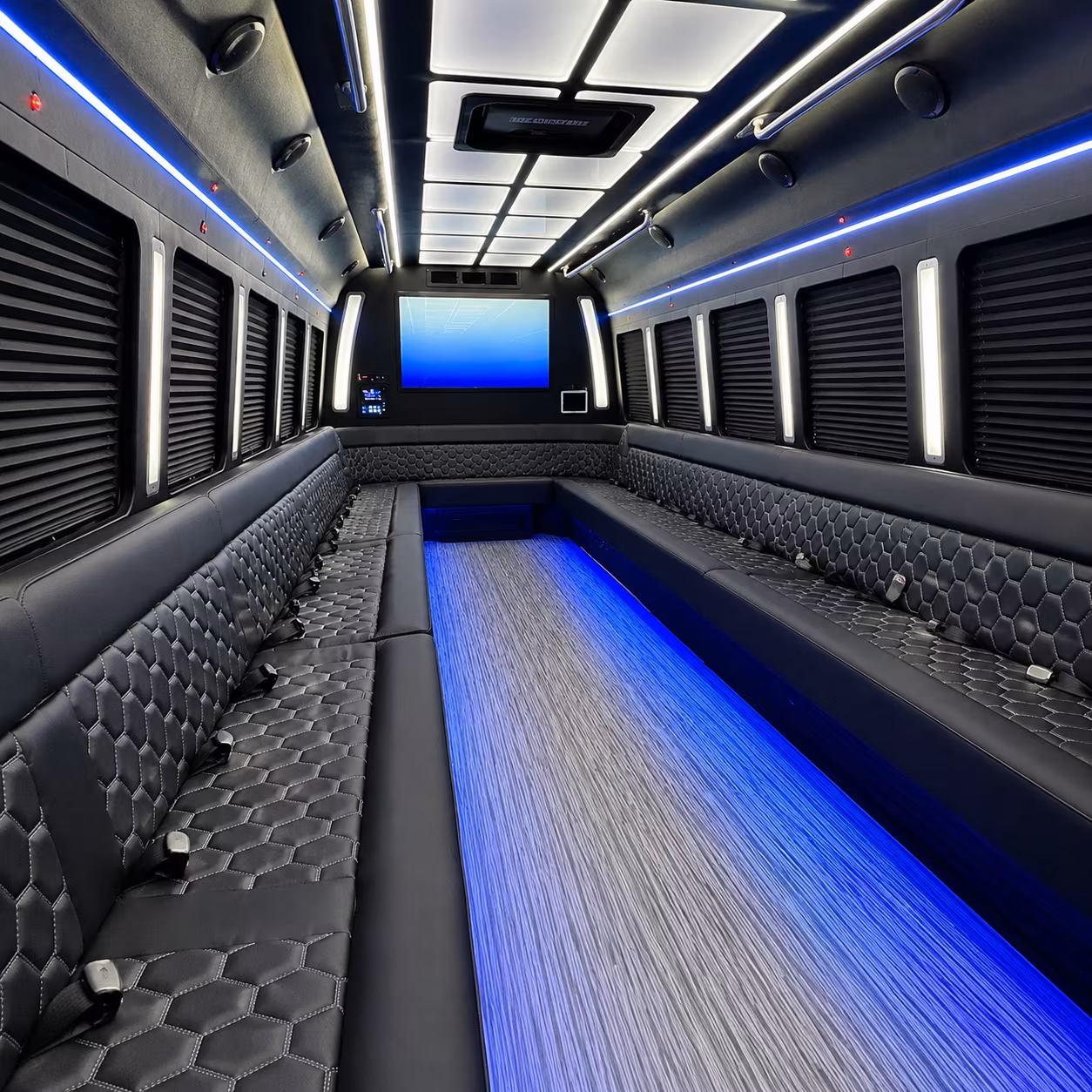 lake forest 50 passenger party bus inside